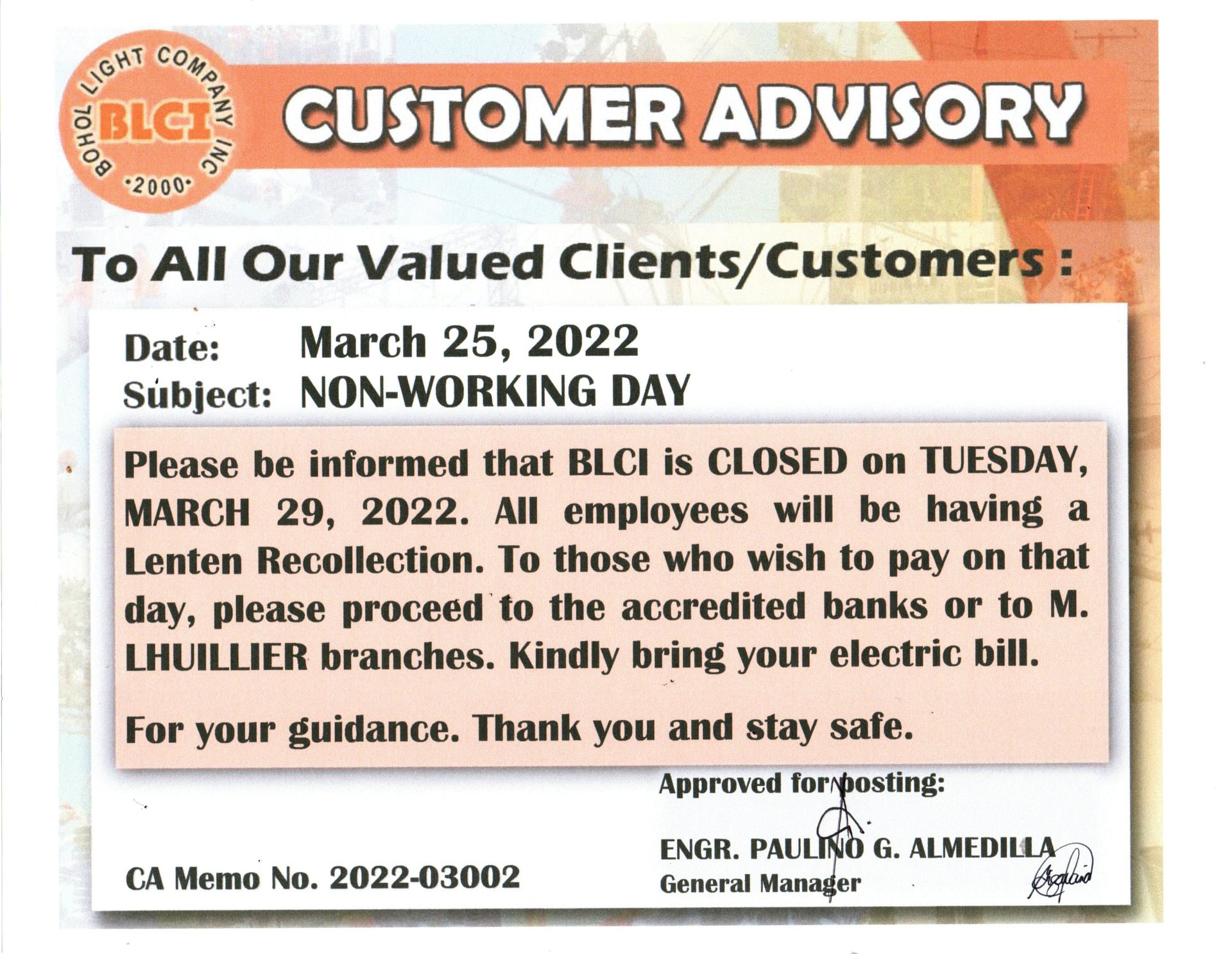 To All Our Valued Clients/Customers: