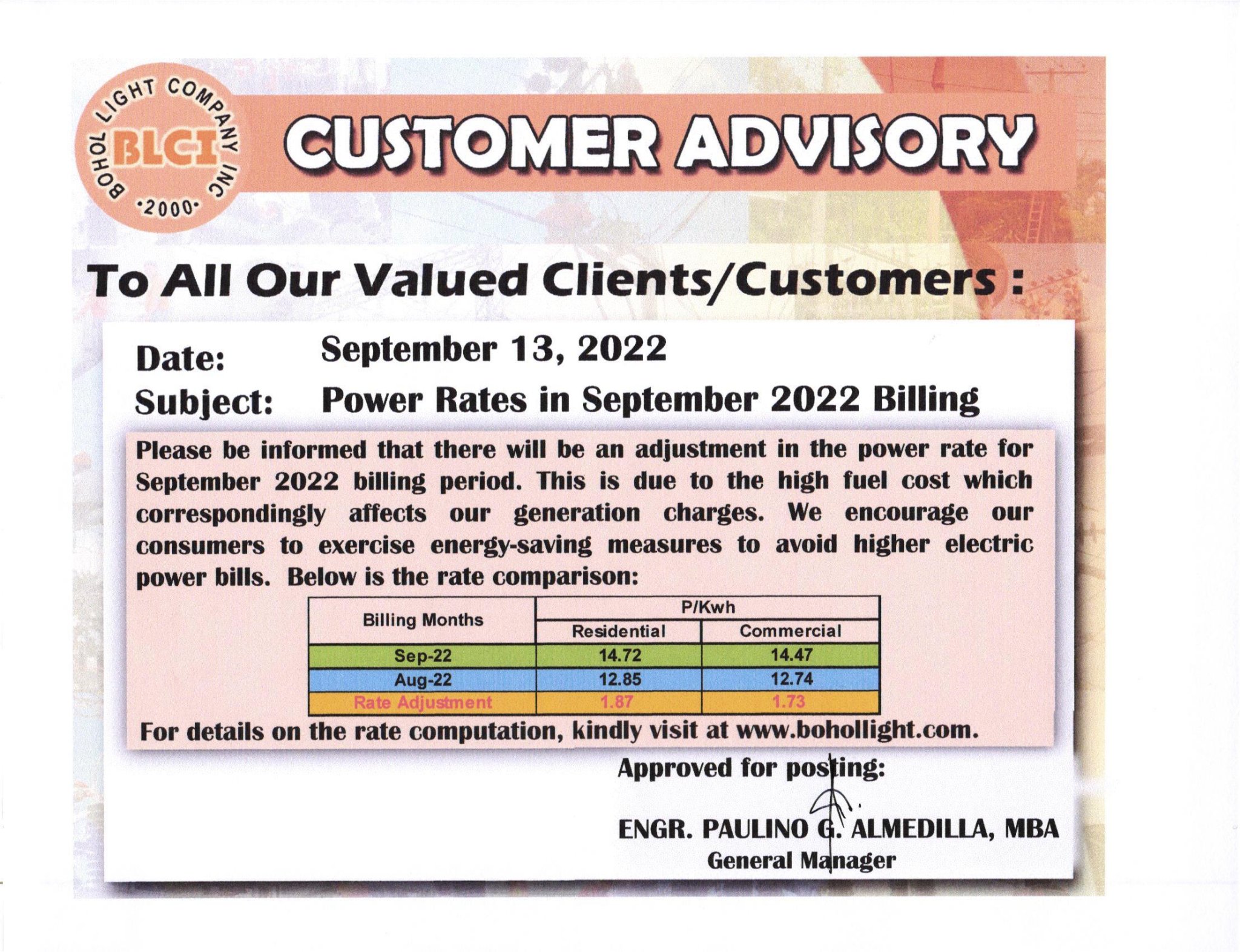 Power Rates in August 2022 Billing