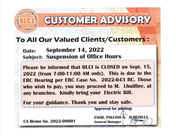 September 15, 2022-Suspension of Office Hours
