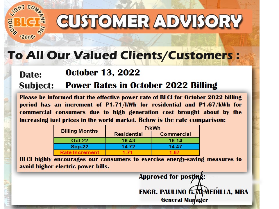 Power Rates in October 2022 Billing