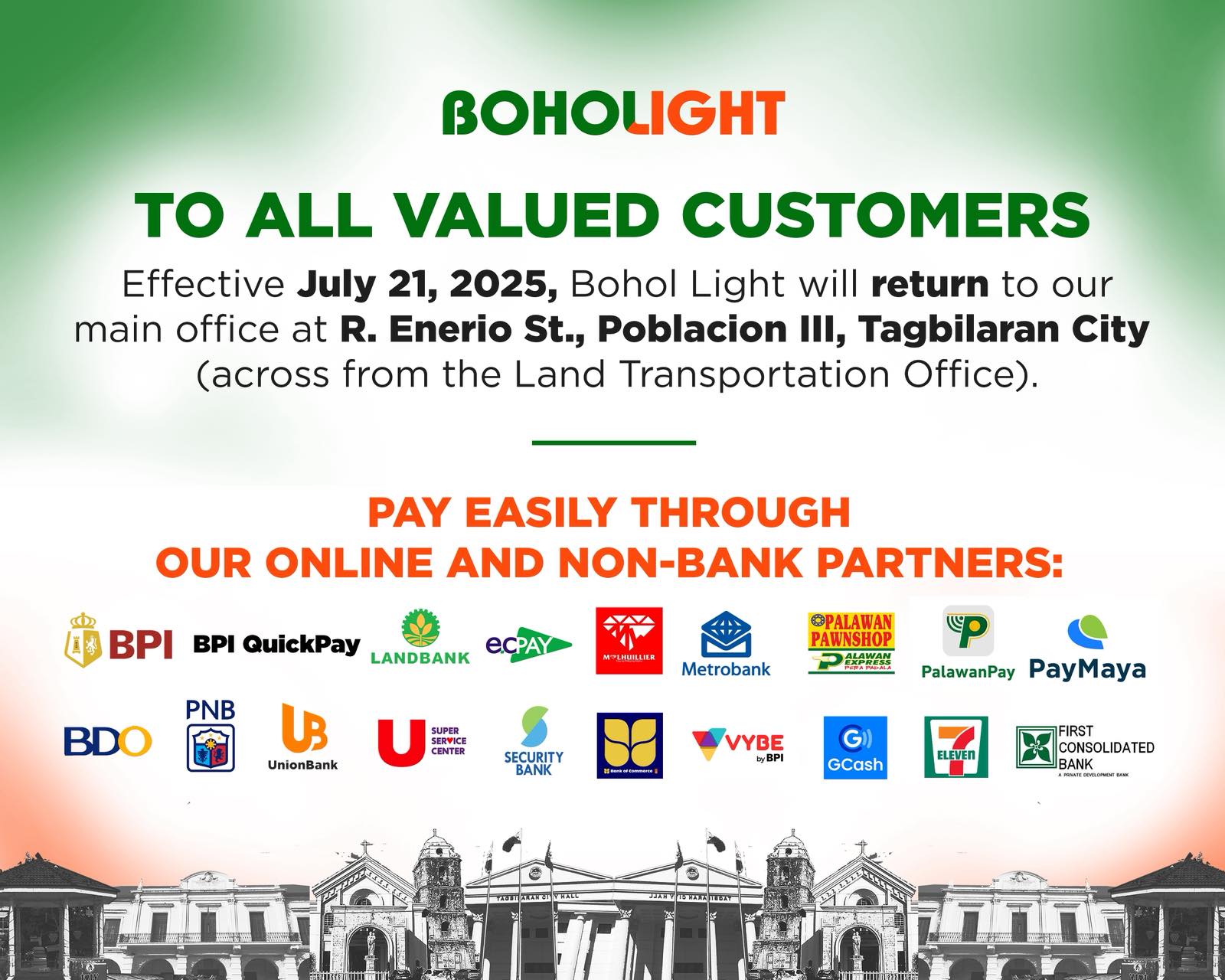 Announcement: Bohol Light will return to our main office