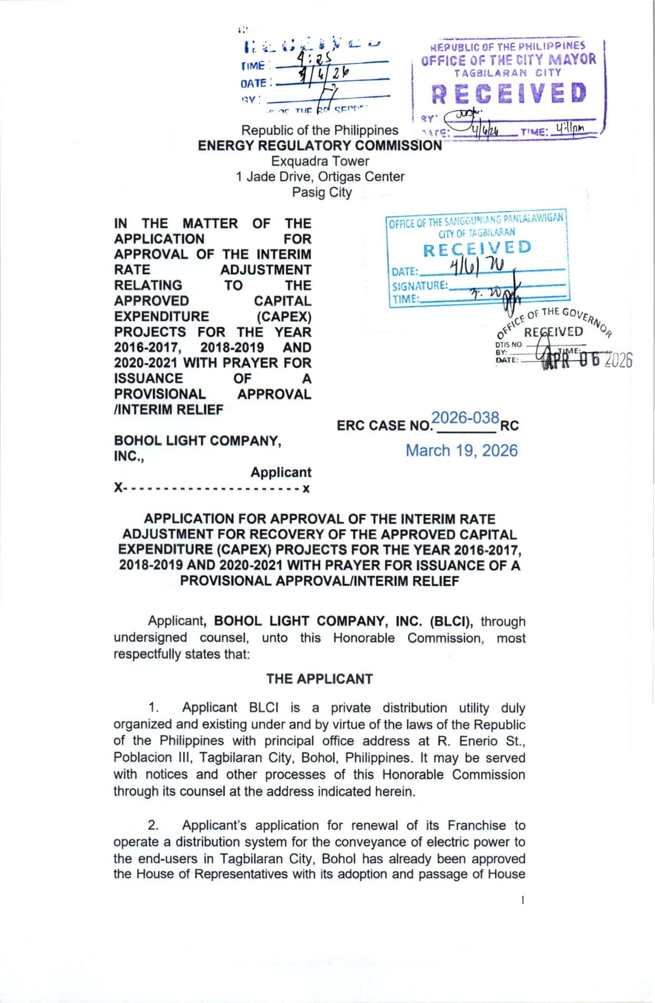 Annex A Application ERC Case No. 2026-038 RC