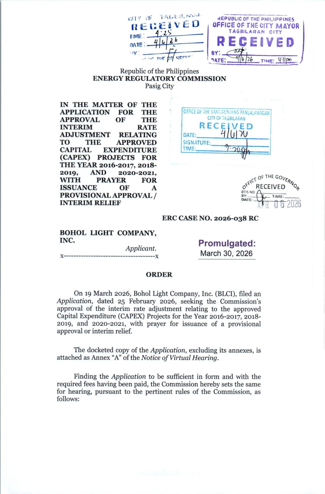 Order ERC Case No. 2026-038 RC
