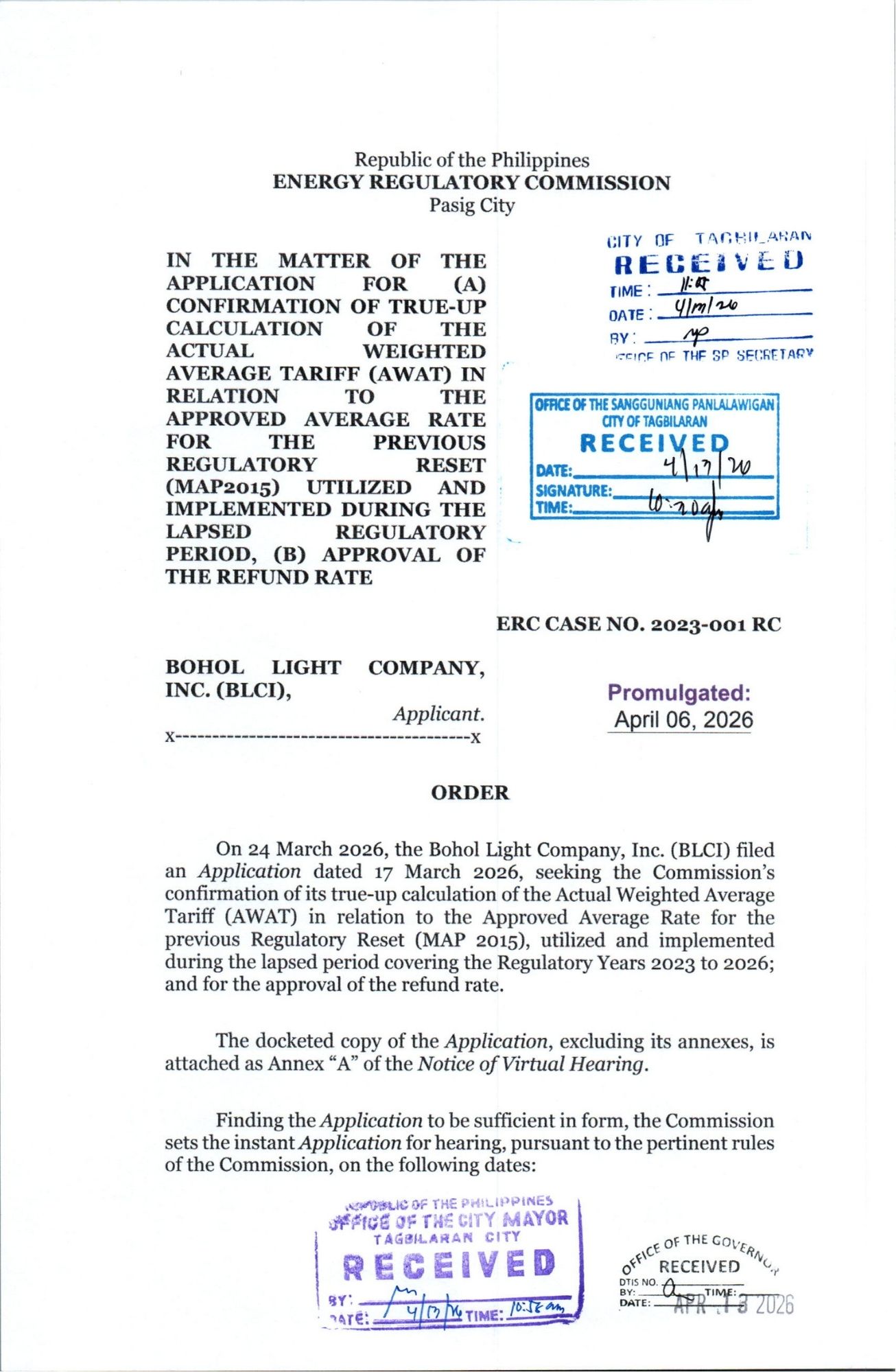 Order ERC Case No. 2023-001 RC